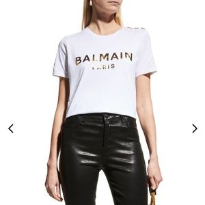 Balmain Paris 3-Button Metallic Logo T Shirt